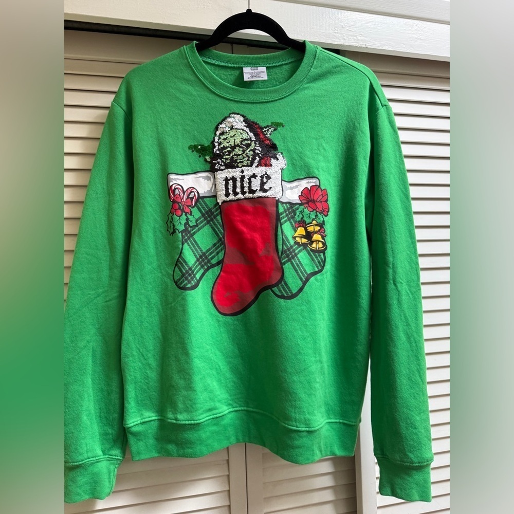 Star Wars Green Sequin Yoda Christmas Sweatshirt Ugly Holiday Sweater W Sz L